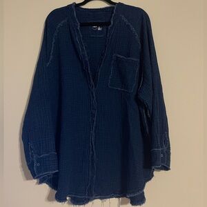 Aerie Deep Blue Textured Button Down Shirt